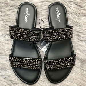 Westloop Women’s Black slip on sandals Silver Blin